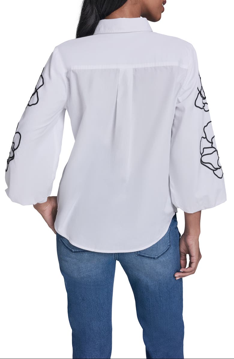 KARL LAGERFELD PARIS Floral Puff Sleeve Shirt, Alternate, color, White