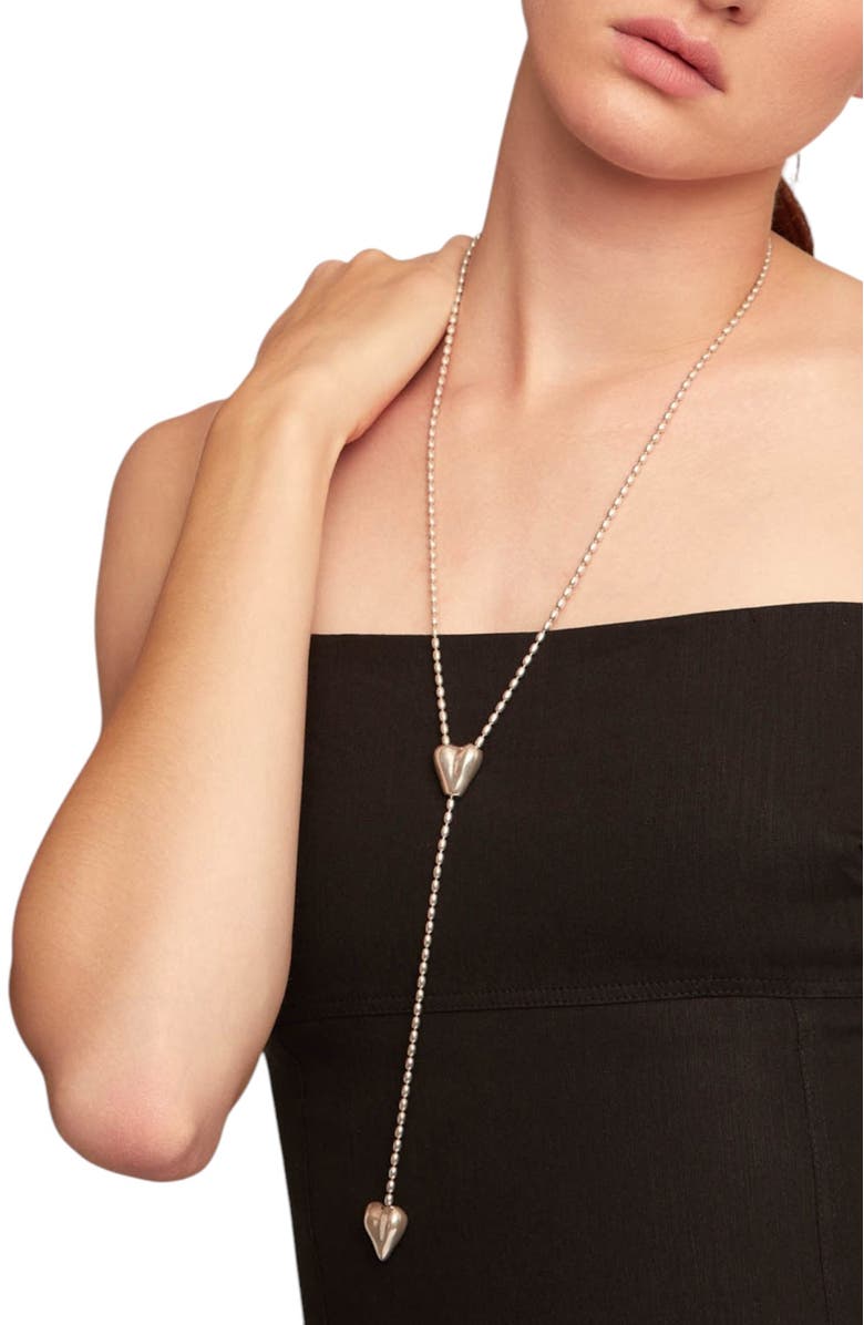 UNODE50 Double Heart Y Necklace, Alternate, color, Silver