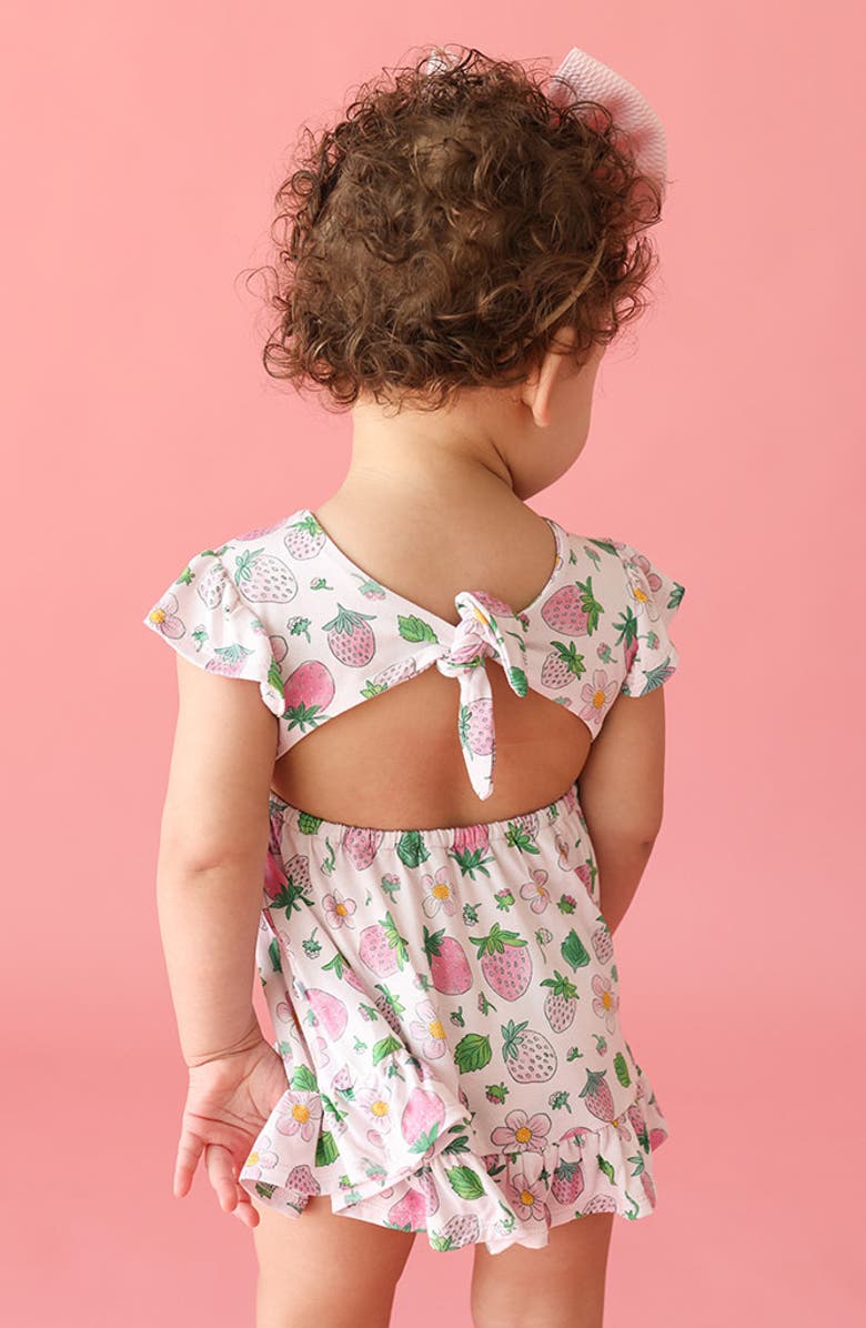 Posh Peanut Kyra Strawberry Print Cutout Skirted Bodysuit, Alternate, color, Pink