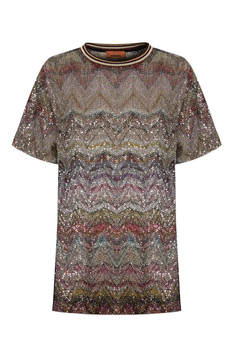 Missoni Short Sleeve T-shirt With Zigzag And Sequins, Alternate, color, Multicoloured