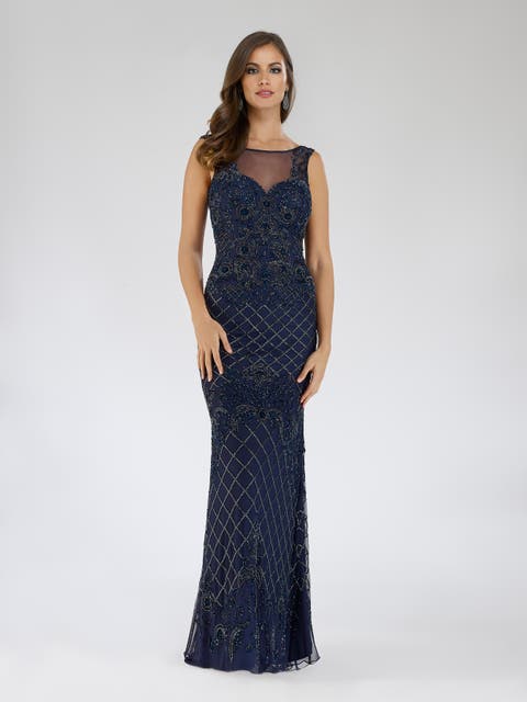 Illusion Neckline Long Dress