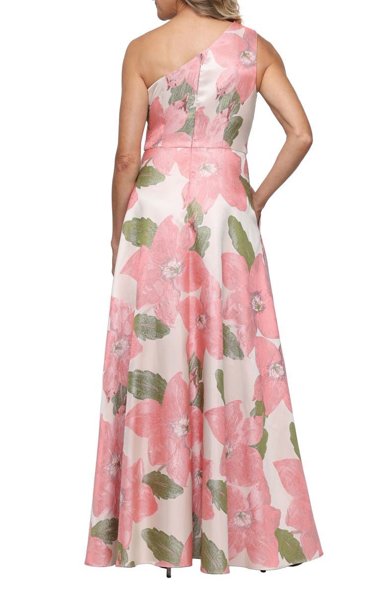 Alex Evenings Metallic Floral One-Shoulder Gown, Alternate, color, Coral Multi