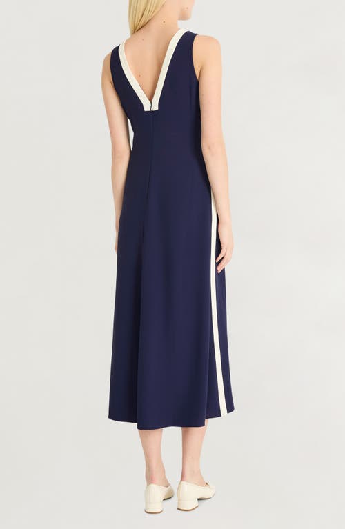 Luxely Stripe V-neck Maxi Dress In Evening Blue/white Smoke