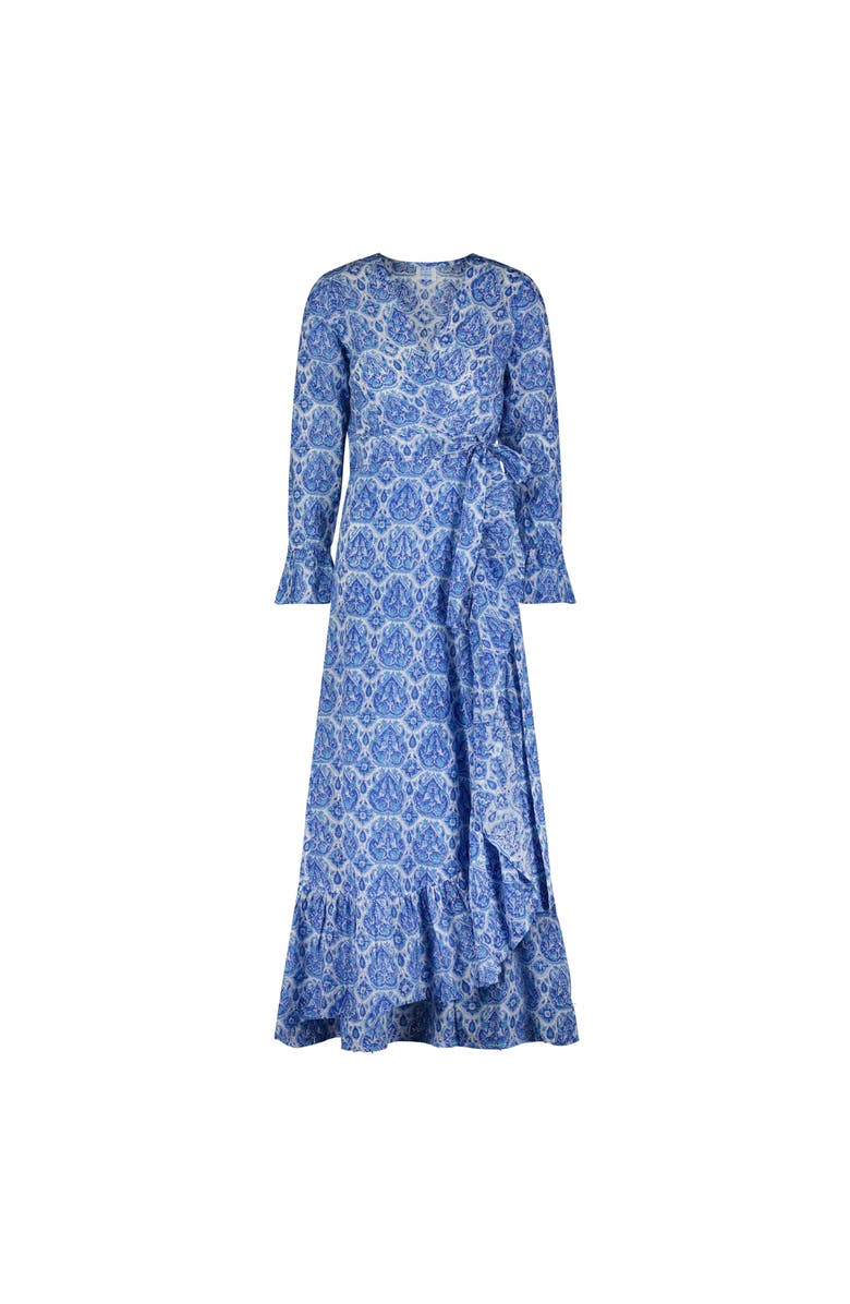 Mer St. Barth Genevieve Women's Ruffle Wrap Dress Blue Paisley, Alternate, color, Blue