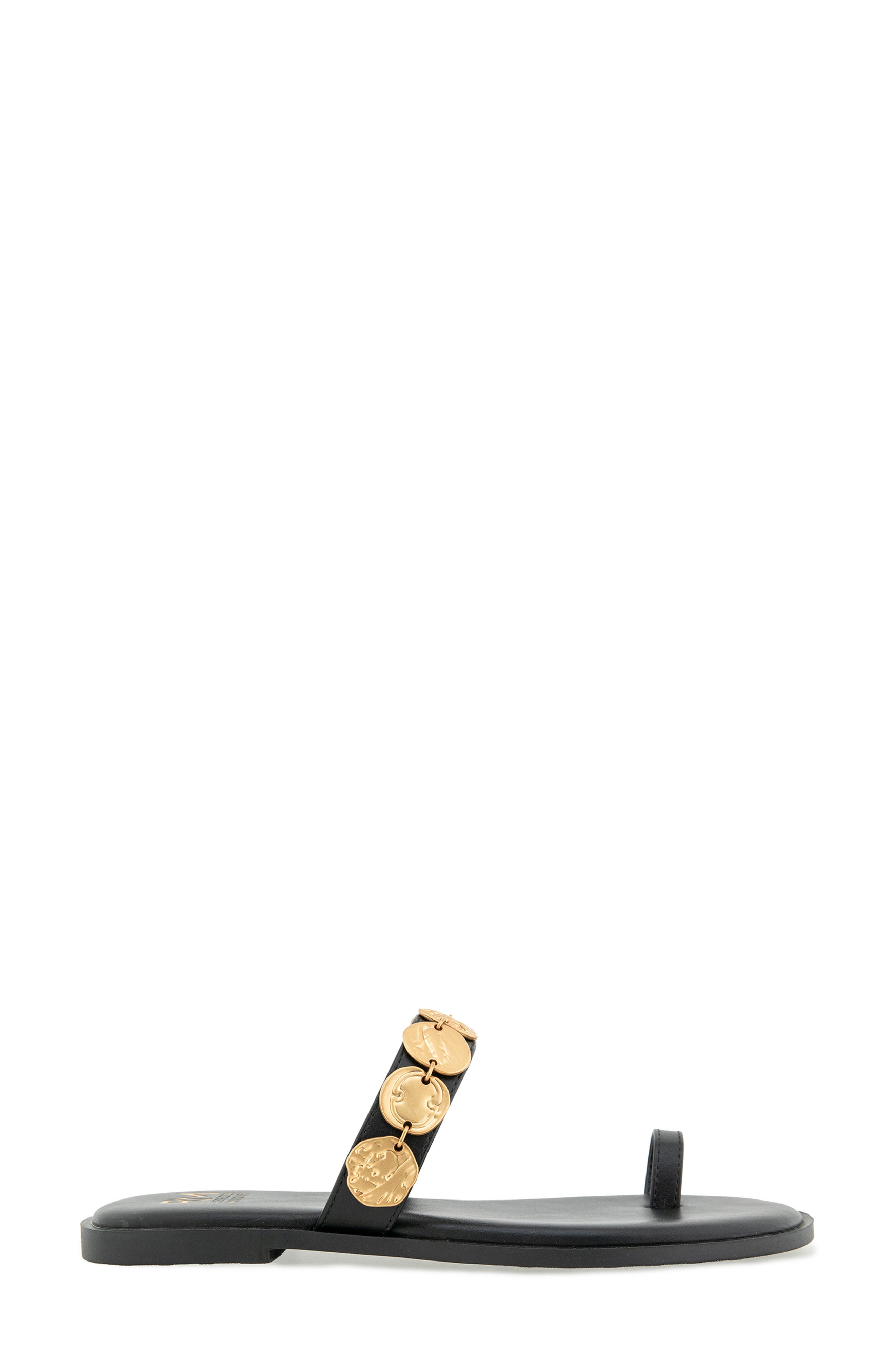 Rebecca Minkoff Claire Coin Toe Loop Sandal, Alternate, color, Black