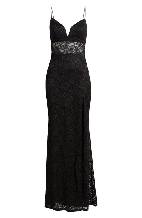 City Studio Black Glitter & Lace Dress In Black