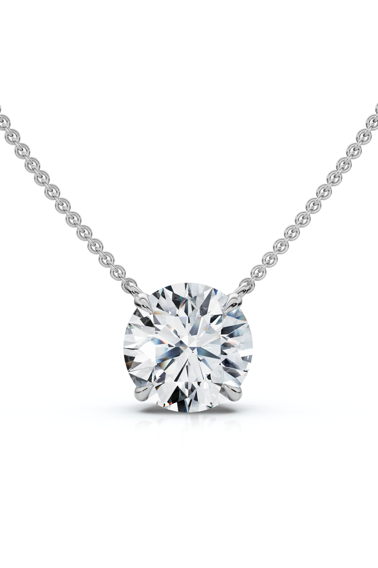 1ct Floating Solitaire Diamond Pendant 14k Gold Women's 18" Necklace Lab Grown, Main, color, White Gold