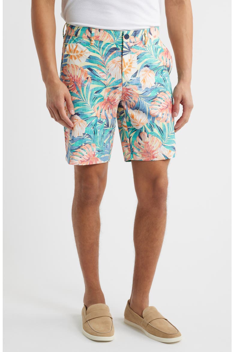 Chip Shot Positano Palms Stretch Ripstop Shorts, Main, color, LYCHEE
