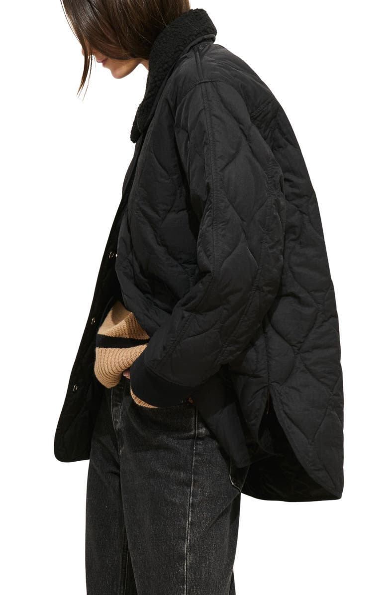 Alex Mill Wembley Quilted Bomber Jacket with Removable Faux Shearling Collar, Alternate, color, Black