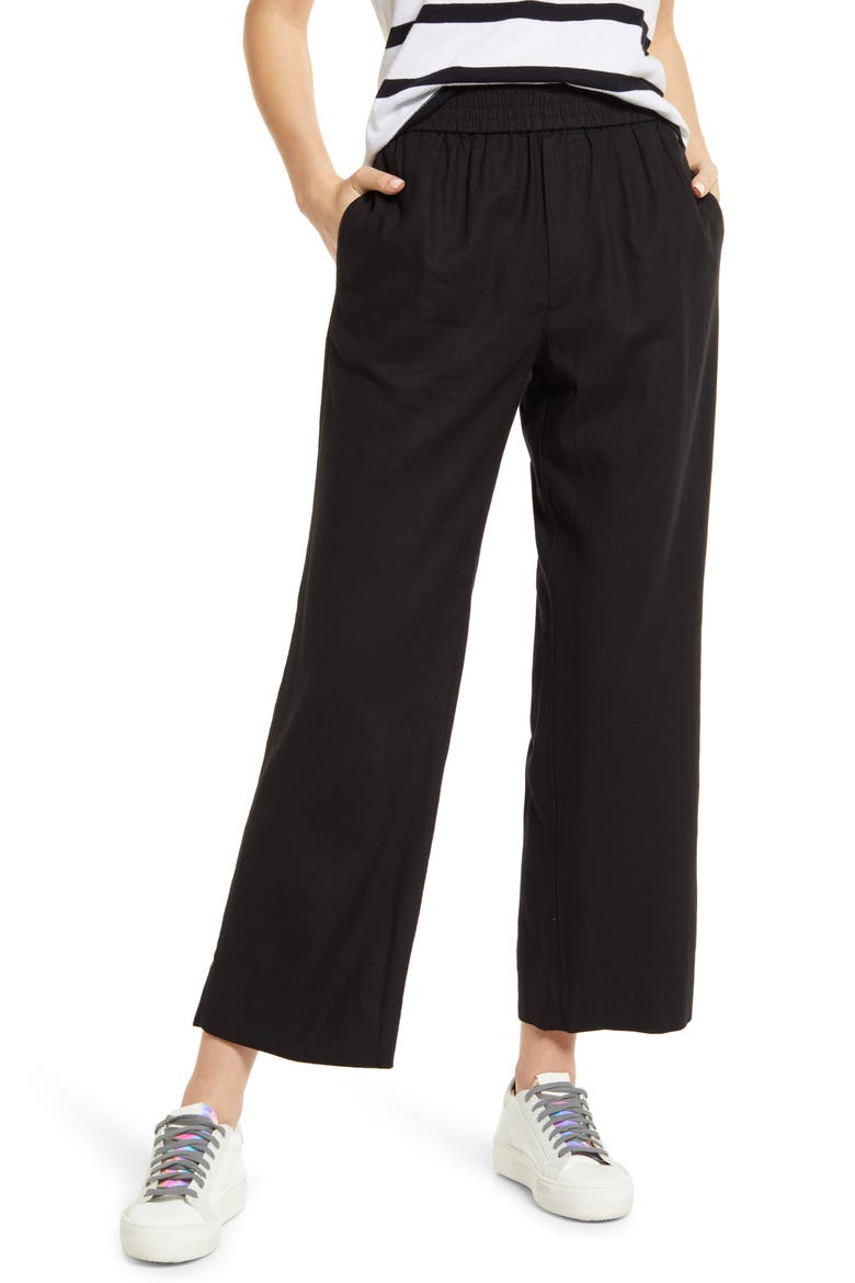 Linen Blend Pull-On Pants, Main, color, BLACK