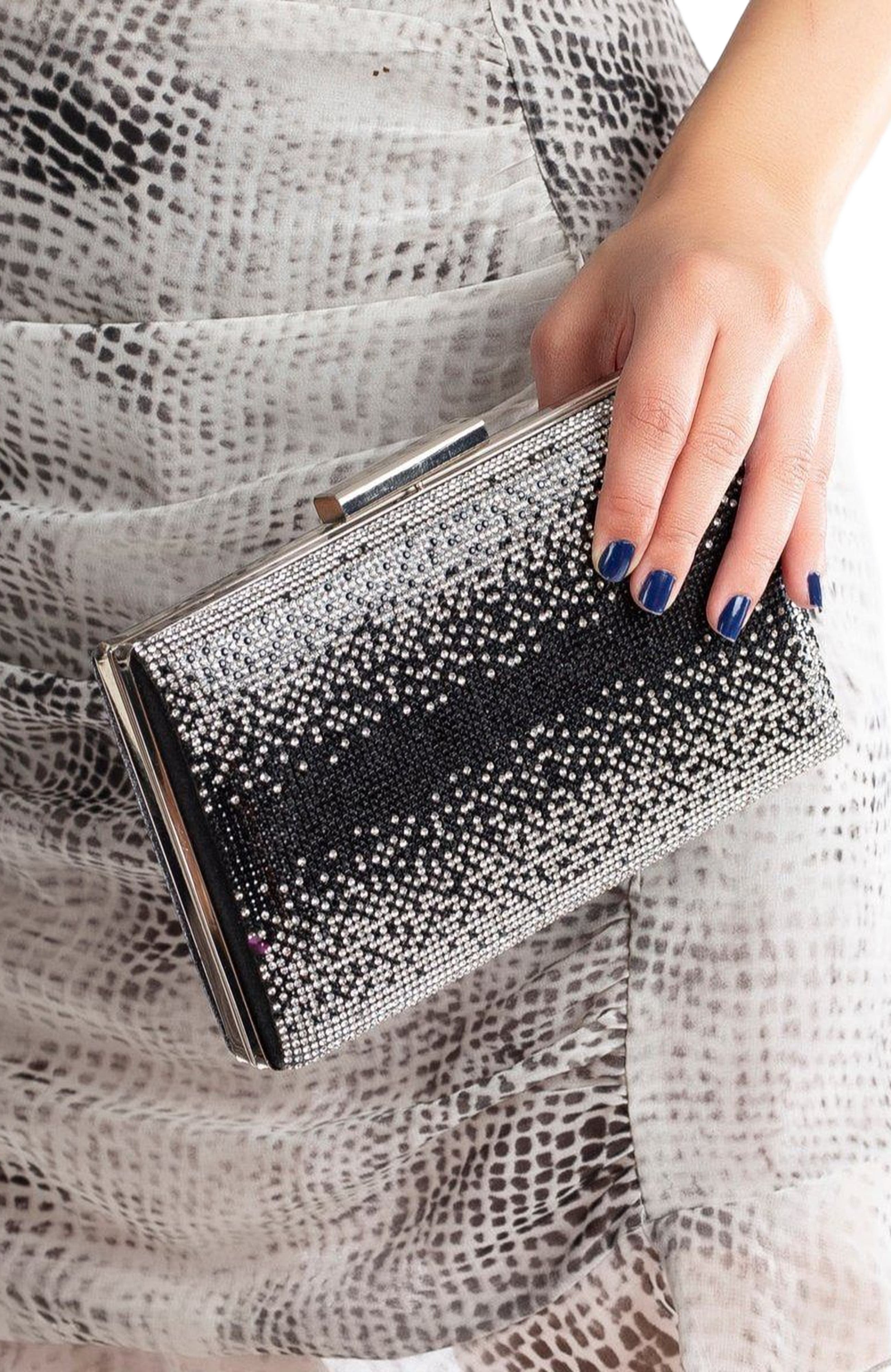 Forever & Always Shoes Clara Evening Clutch, Alternate, color, Black Silver Glitter