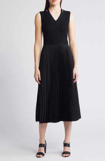 BOSS Farara Mixed Media Sleeveless Pleated Dress