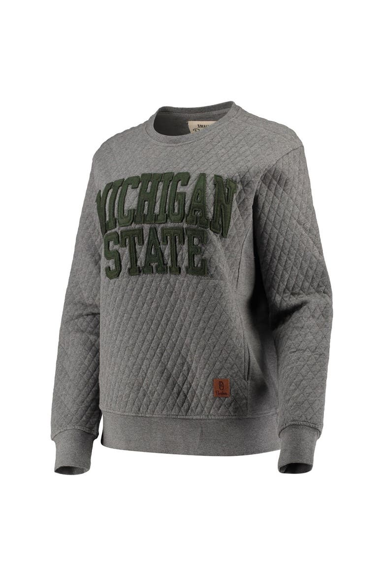 Women's Pressbox Heather Charcoal Michigan State Spartans Moose Quilted Pullover Sweatshirt, Alternate, color, Heather Gray