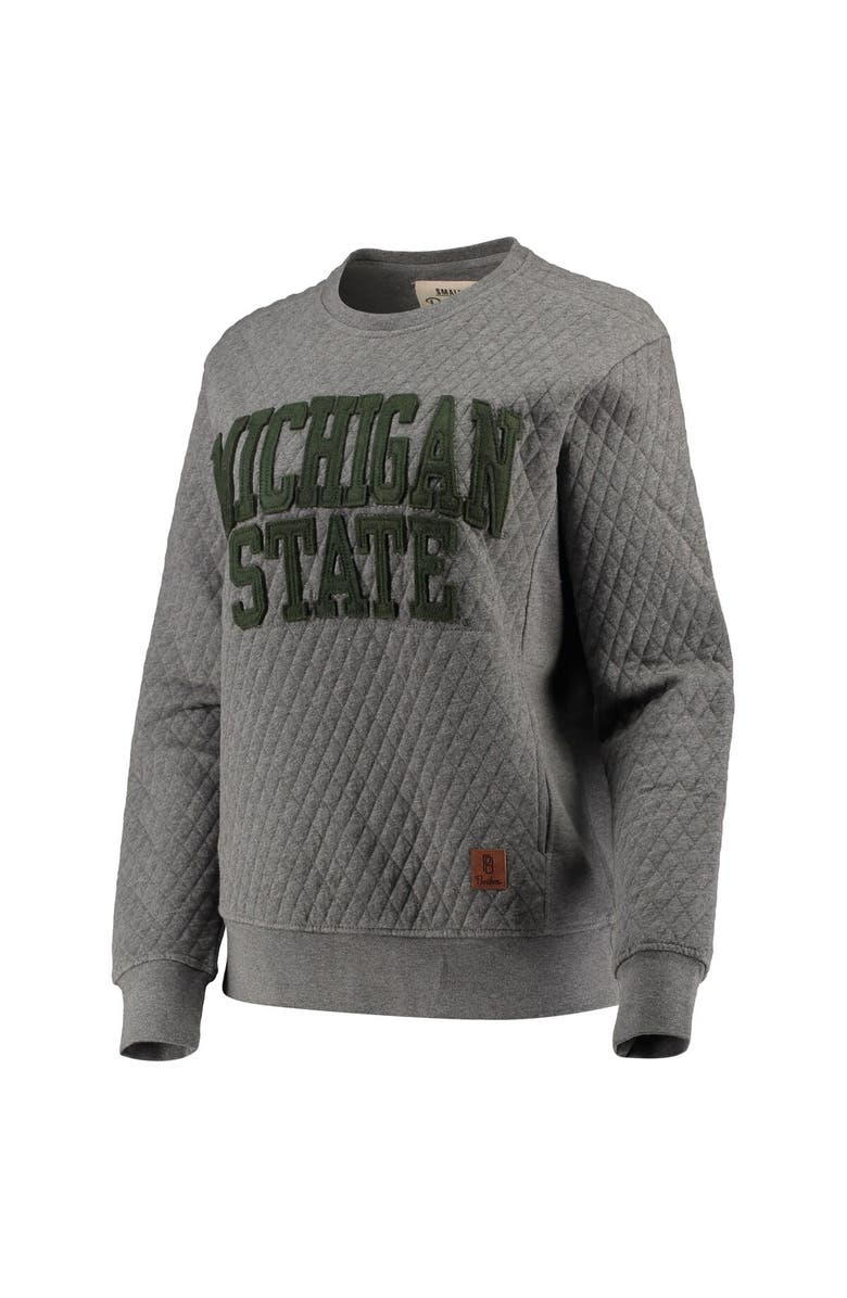 PRESSBOX Women's Pressbox Heather Charcoal Michigan State Spartans Moose Quilted Pullover Sweatshirt, Alternate, color, Heather Gray