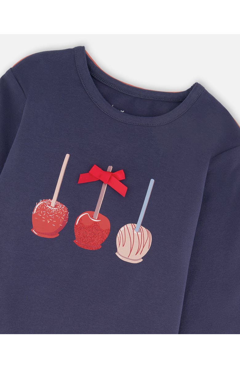 Deux par Deux Organic Cotton T-Shirt with Apple Treats, Alternate, color, Navy Blue