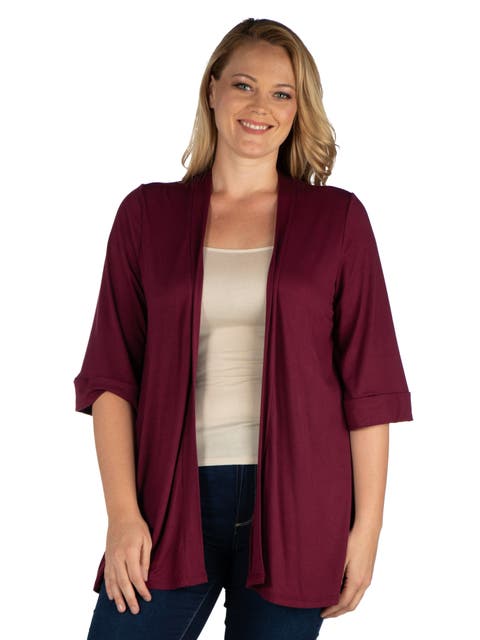 Elbow Length Sleeve Open Front Cardigan