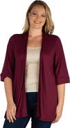 24seven Comfort Apparel Elbow Length Sleeve Open Front Cardigan