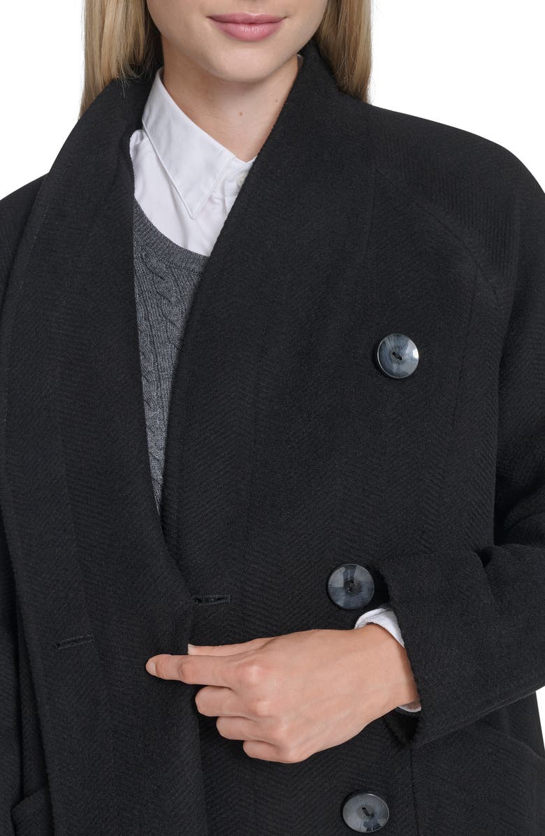 Cole Haan Asymmetric Wool Blend Coat, Alternate, color, Black