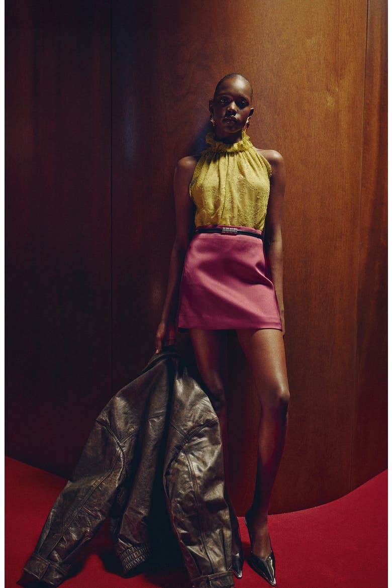 Jackieo Satin Miniskirt, Alternate, color, GRAPEFRUIT