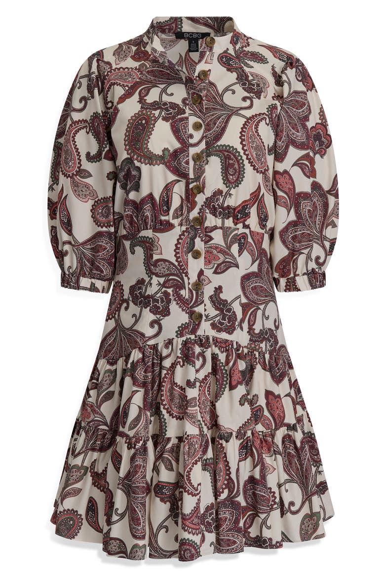 Print Tiered Dress, Alternate, color, DARK CREAM/ ORCHID BLOOM