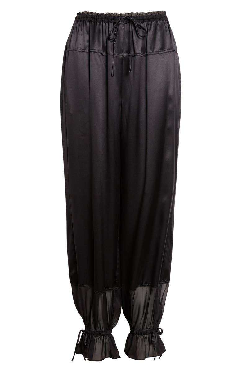 Ulla Johnson Camile Mixed Media Cinched Silk Pants, Main, color, Noir
