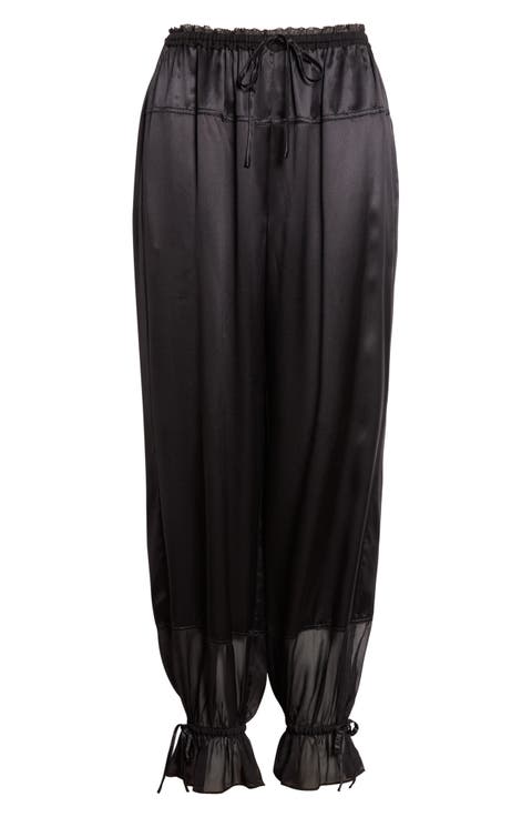 Camile Mixed Media Cinched Silk Pants