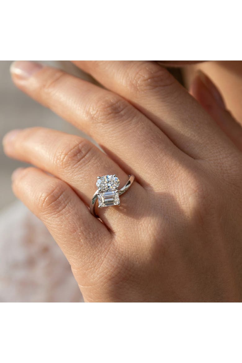 2 1/4Ct TW Toi et Moi Oval And Emerald Cut Engagement Ring Gold Lab Grown, Alternate, color, 14k White Gold
