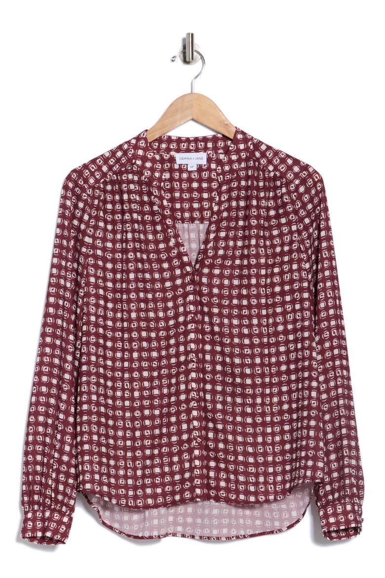 Long Sleeve Button-Up Shirt, Alternate, color, IVORY/ OXBLOOD