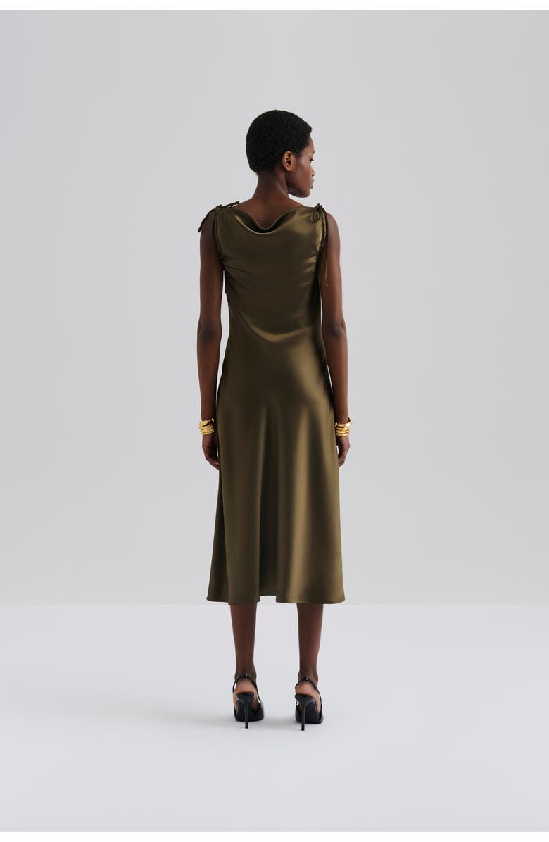 Malina Zarea Tie Satin Midi Dress, Alternate, color, Olive