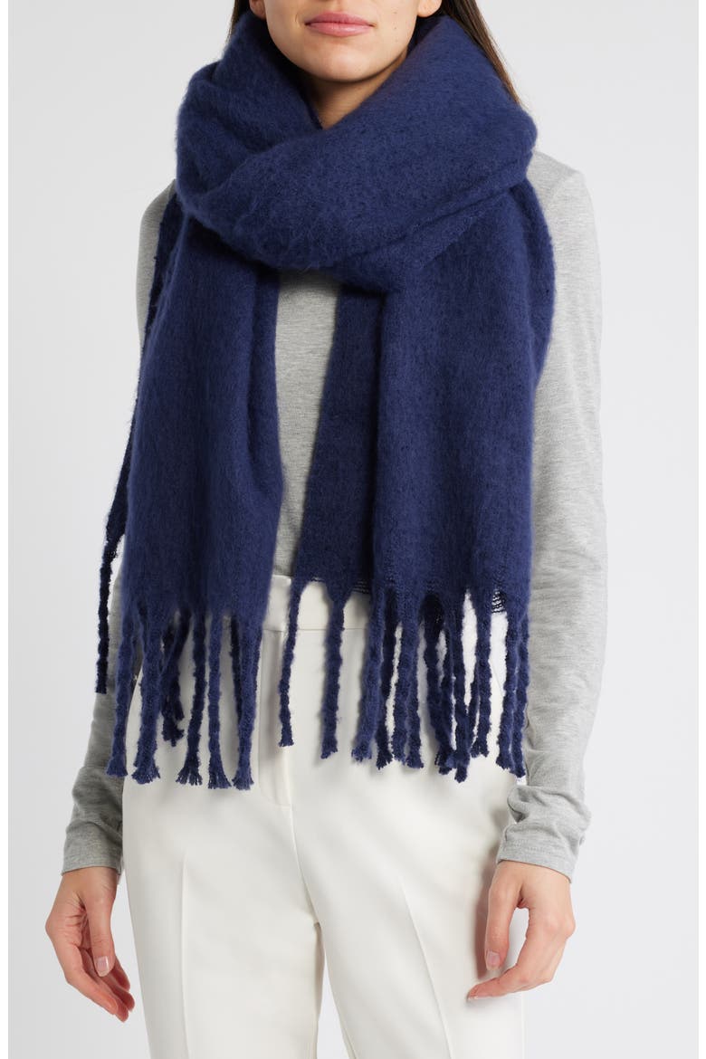 Brushed Fringed Scarf, Main, color, NAVY EVENING