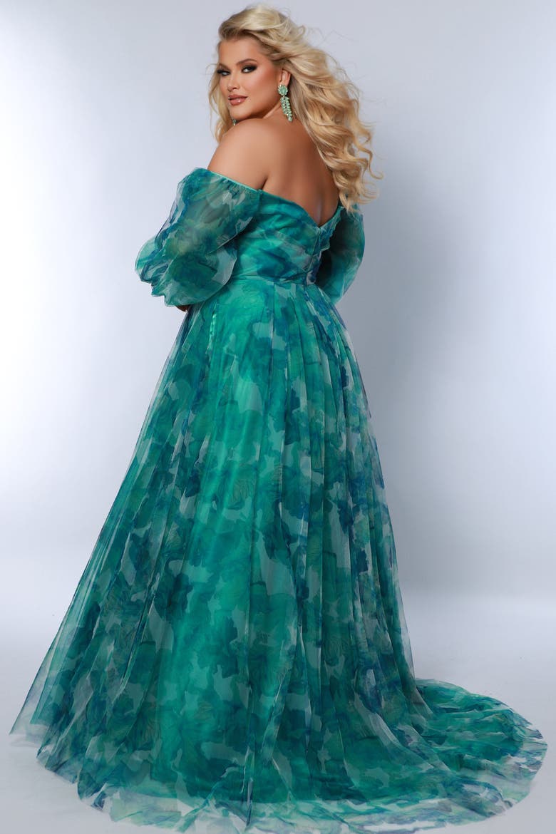 Floral Strapless Sweetheart Neckline Plus Size A-Line Gown, Alternate, color, Green Floral