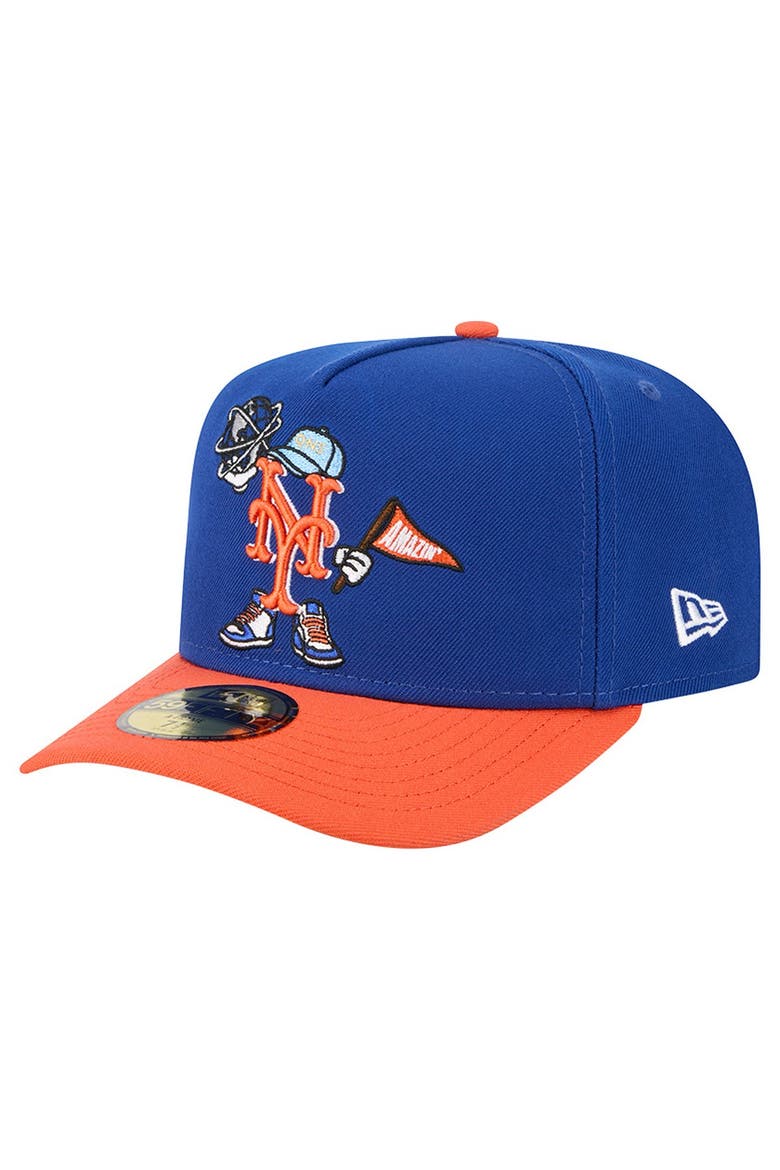 Men's New Era Blue/Orange New York Mets Cartoon A-Frame 59FIFTY Fitted Hat, Alternate, color, Blue