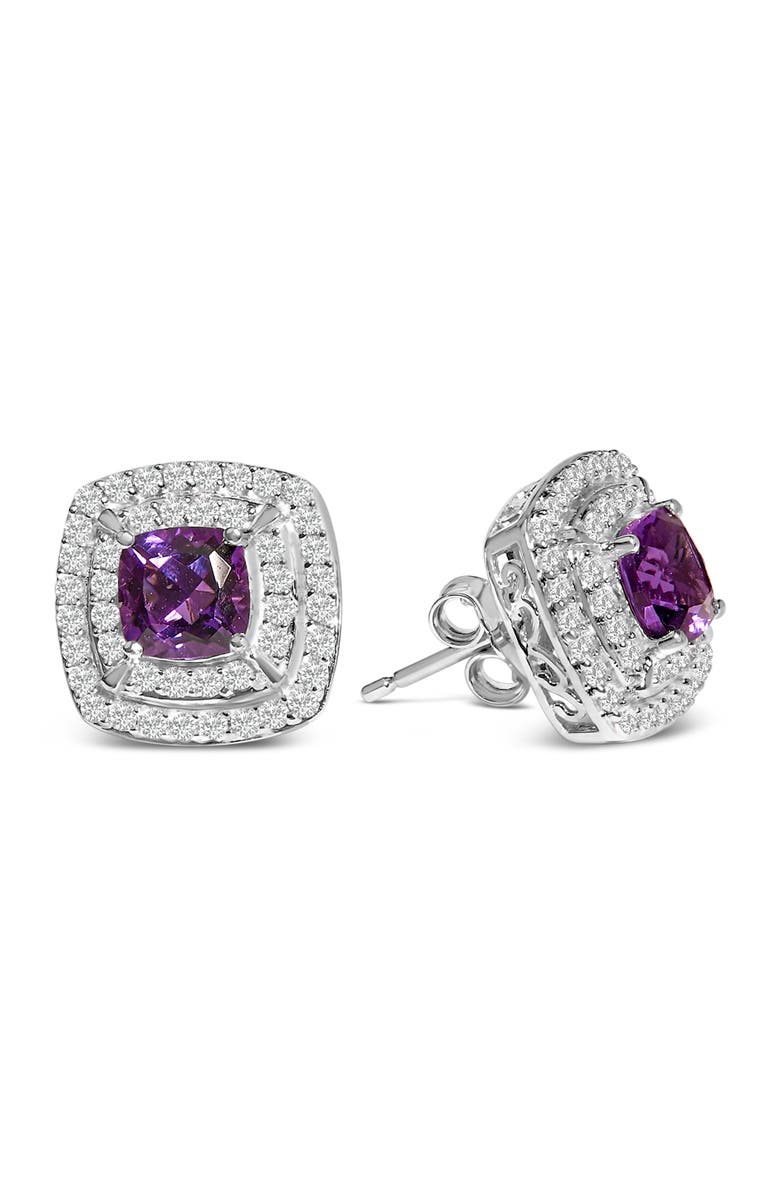 Haus of Brilliance Silver Created Purple Amethyst and White Sapphire Halo Pendant Earring Set, Alternate, color, White