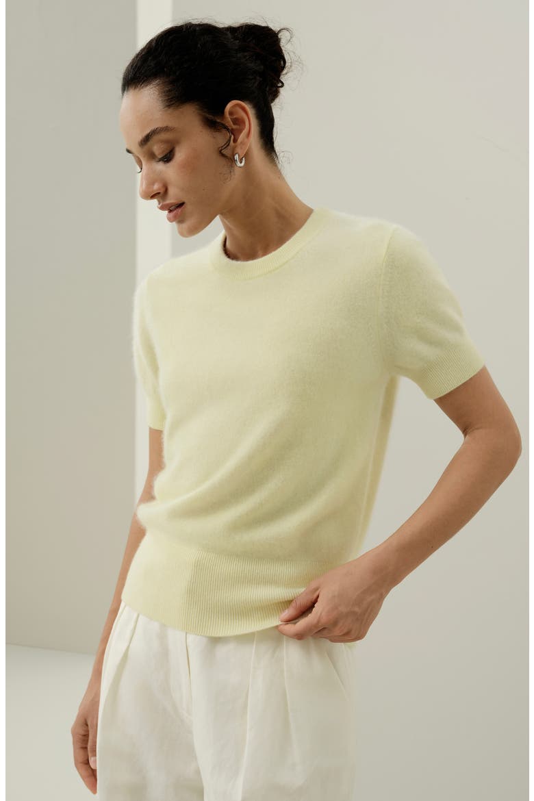 Women's Brushed Cashmere Short-Sleeve Sweater, Alternate, color, Lemon Yellow