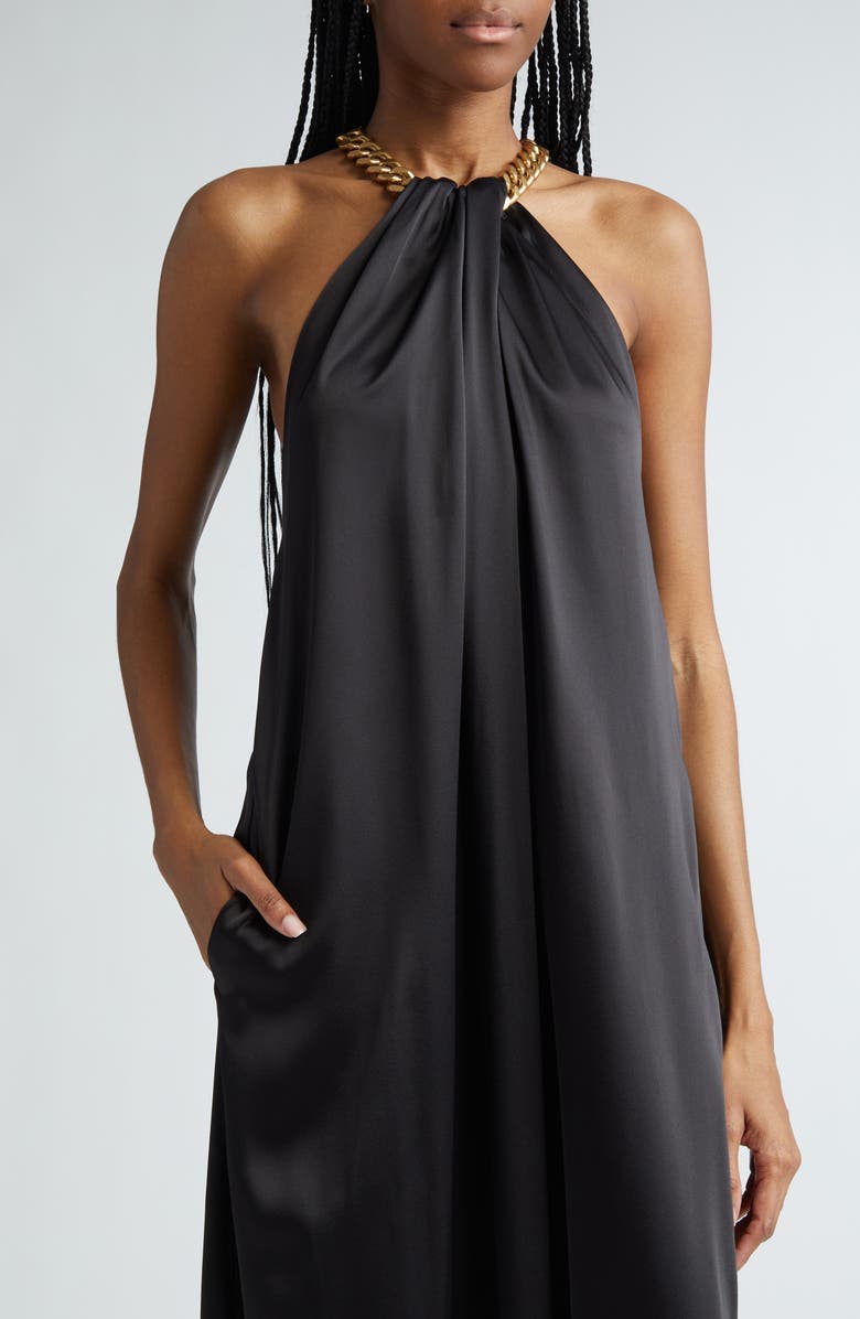 Stella McCartney Chain Crossover Halter Satin Gown, Alternate, color,