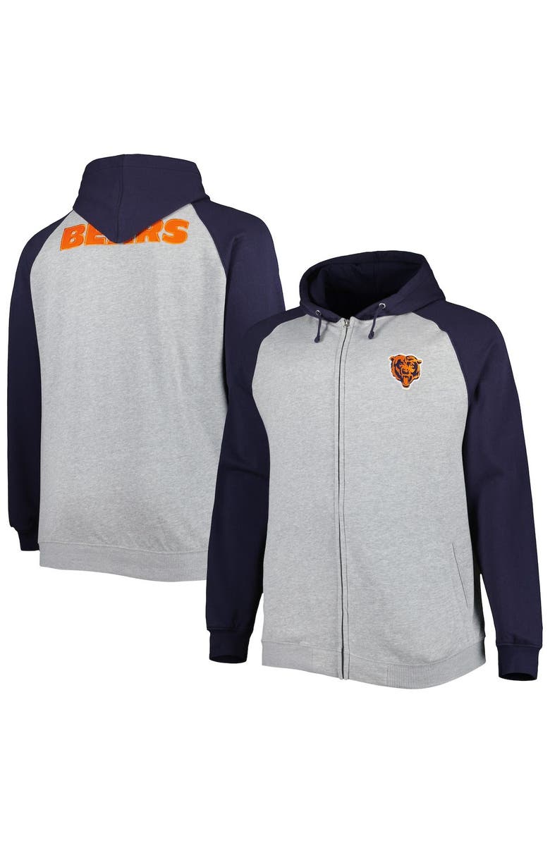 PROFILE Men's Heather Gray Chicago Bears Big & Tall Fleece Raglan Full-Zip Hoodie Jacket, Main, color, Heather Gray
