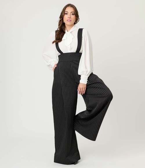 Unique Vintage Wide Leg Rochelle Suspender Pants In Black