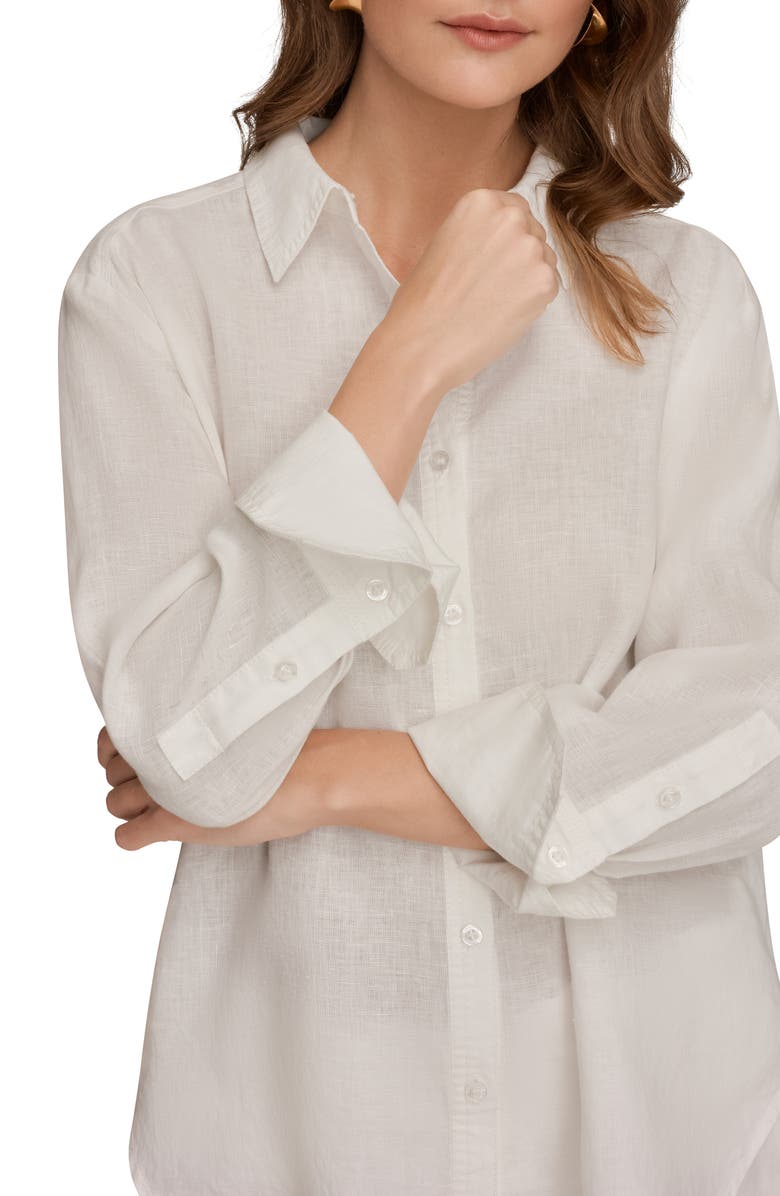 Donna Karan New York Linen Button-Up Shirt, Alternate, color, Cream
