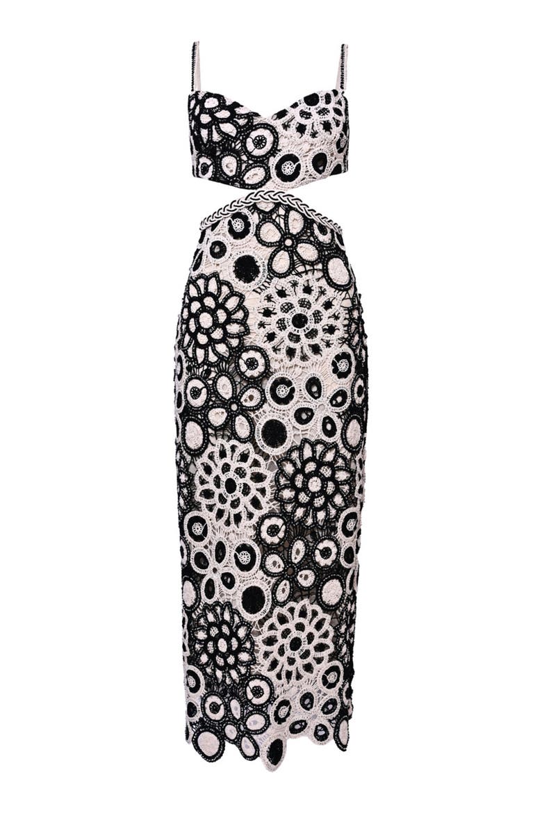 Coral Crochet Cutout Midi Dress, Alternate, color, BLACK / WHITE
