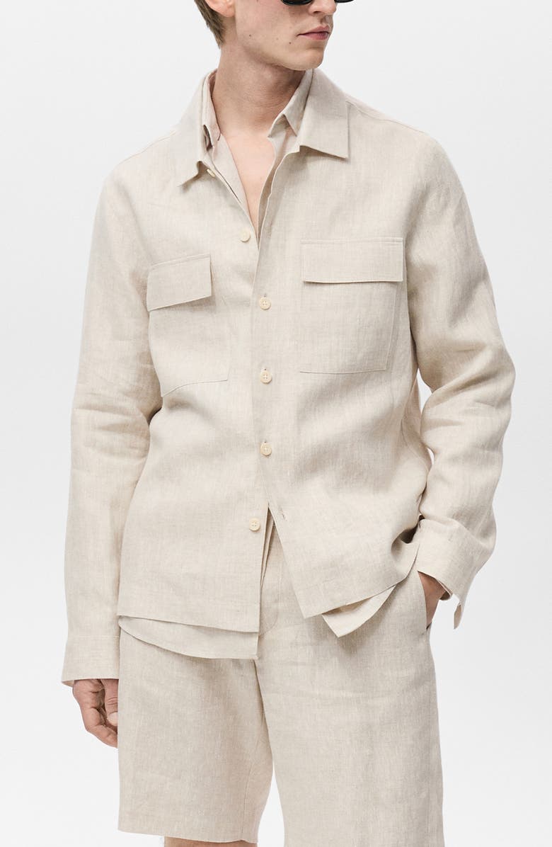 MANGO Linen Overshirt with Pockets, Main, color,