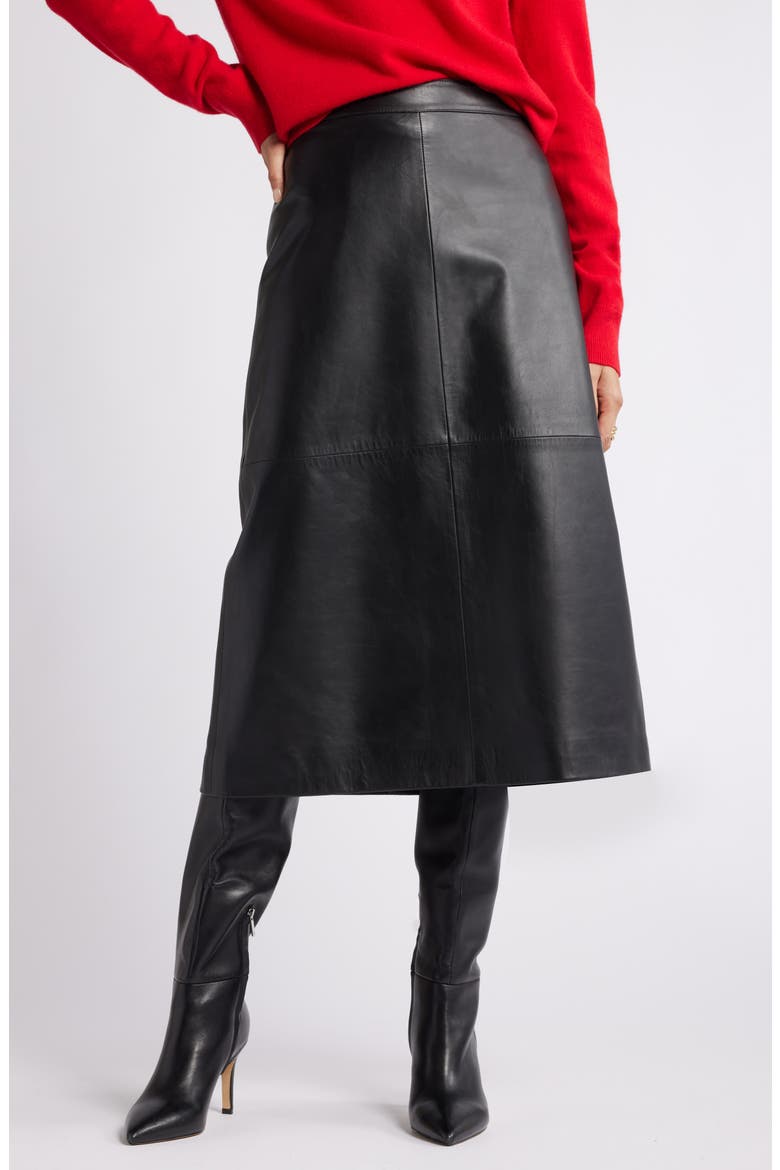 Leather A-Line Skirt, Main, color, BLACK