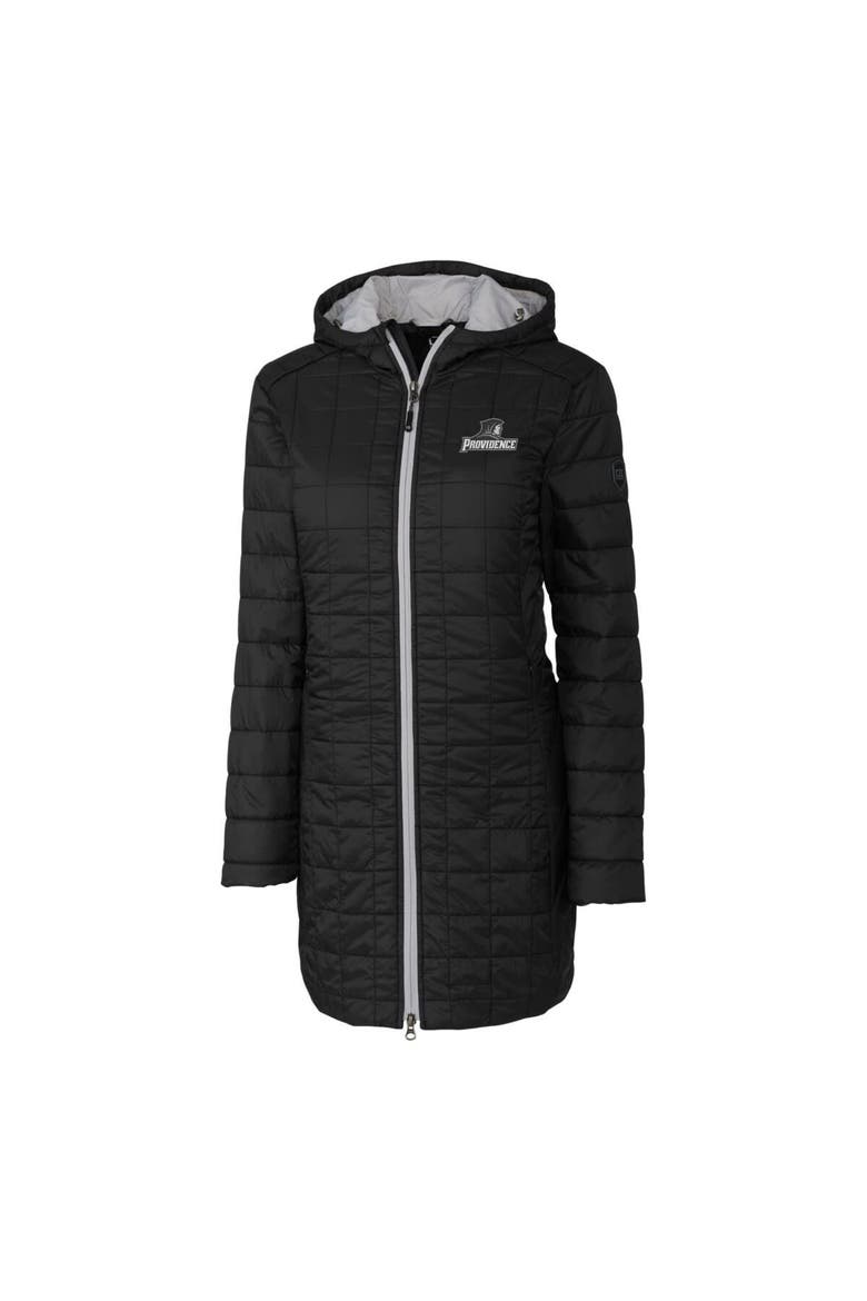 Women's Cutter & Buck Black Providence Friars Rainier Primaloft Eco Hooded Long Coat, Alternate, color, Black