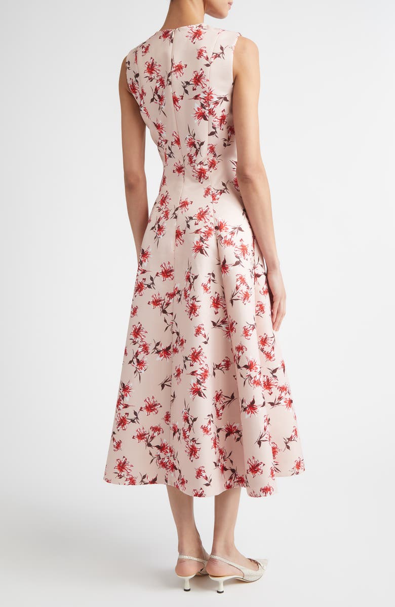 Emilia Wickstead Mara Floral Sleeveless A-Line Faille Midi Dress, Alternate, color, Summer Lillies Red On Pink