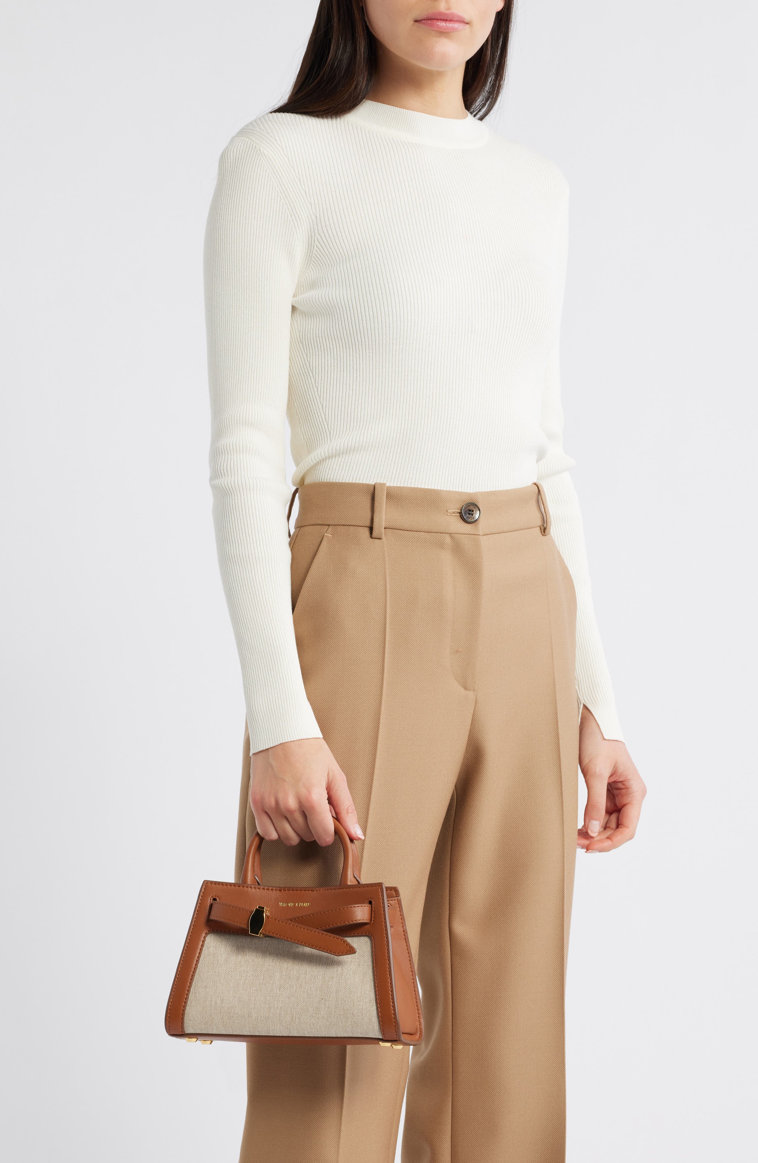 Veronica Beard Mini Dash Canvas & Leather Top Handle Bag, Alternate, color, Natural Linen Hazelwood