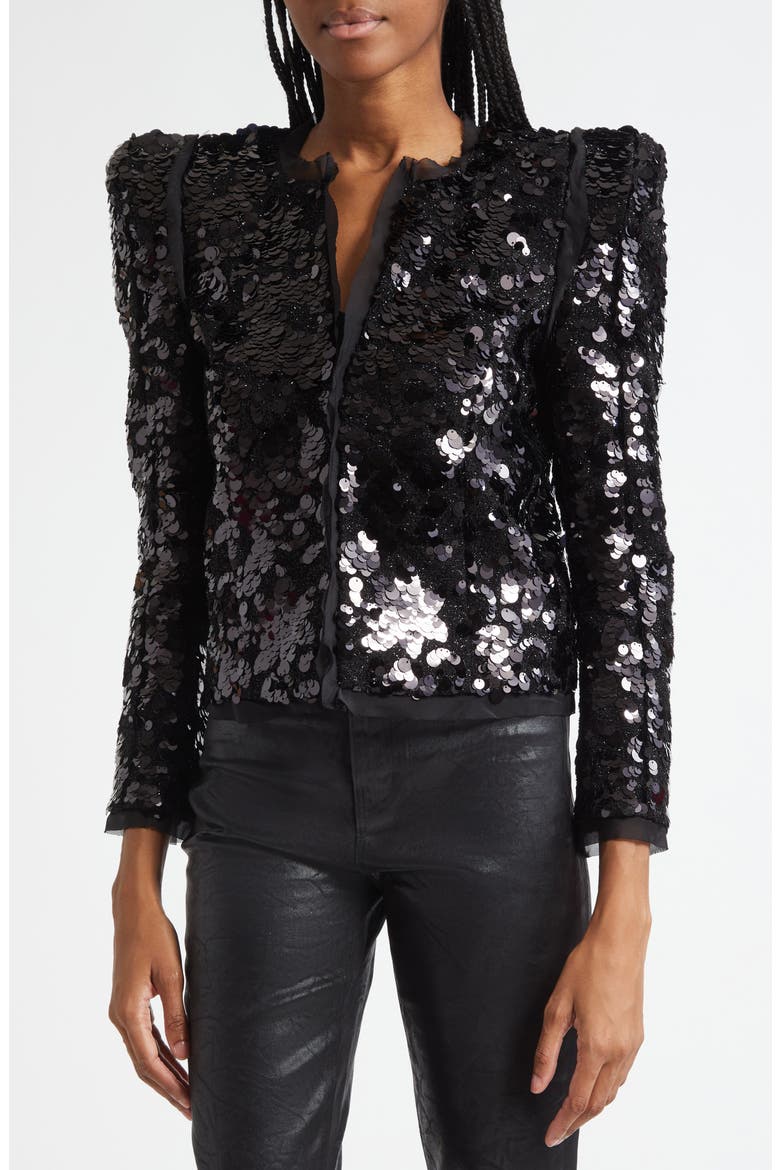 Shai Paillette Strong Shoulder Jacket, Alternate, color, BLACK