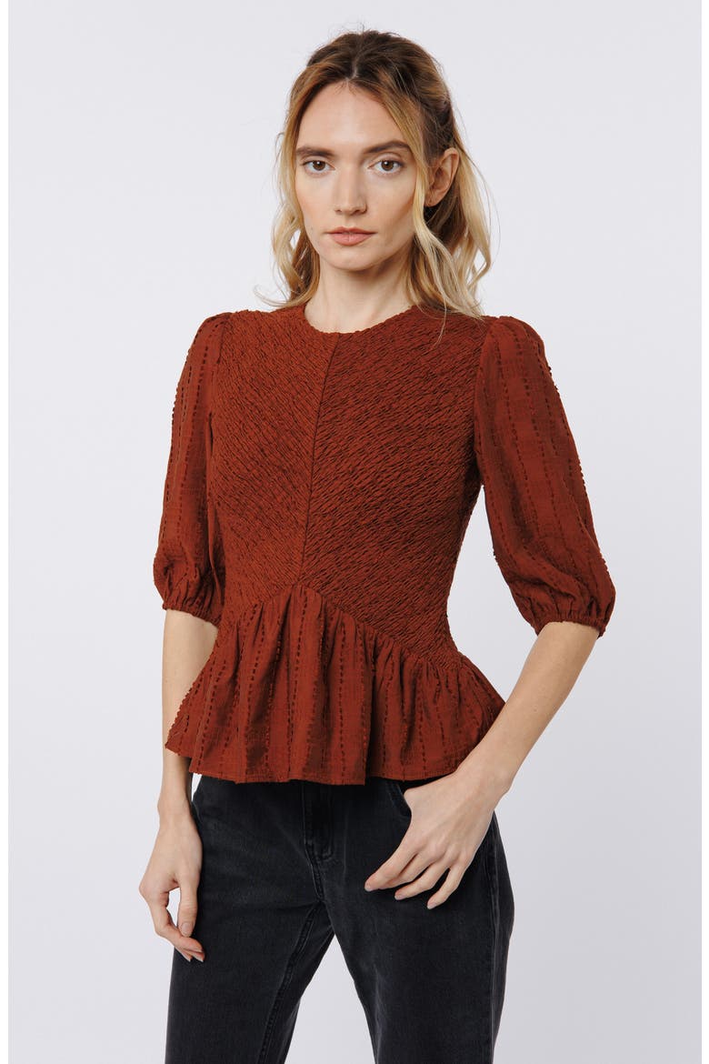 Esra Peplum Top, Alternate, color, BROWN