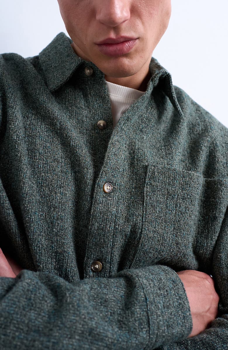 Topman Marl Textured Cotton Button-Up Shirt, Alternate, color, Green