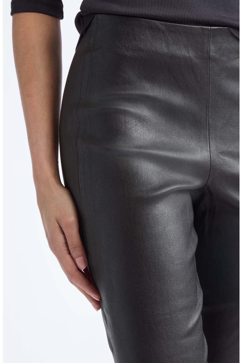 Crop Flare Stretch Leather Pants, Alternate, color, BLACK