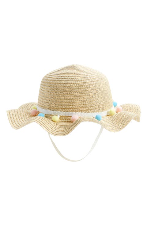 Kids' Pompom Straw Floppy Hat (Big Kid)