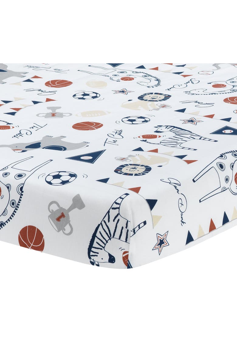 Lambs & Ivy Hall of Fame Animals/Sports 100% Cotton Fitted Baby Crib Sheet, Main, color, Blue Multi
